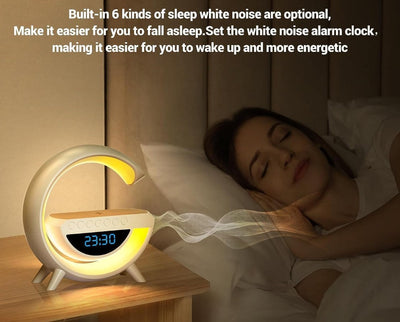 Lampe med ur og Trådløs Opladning, Bluetooth Højttaler