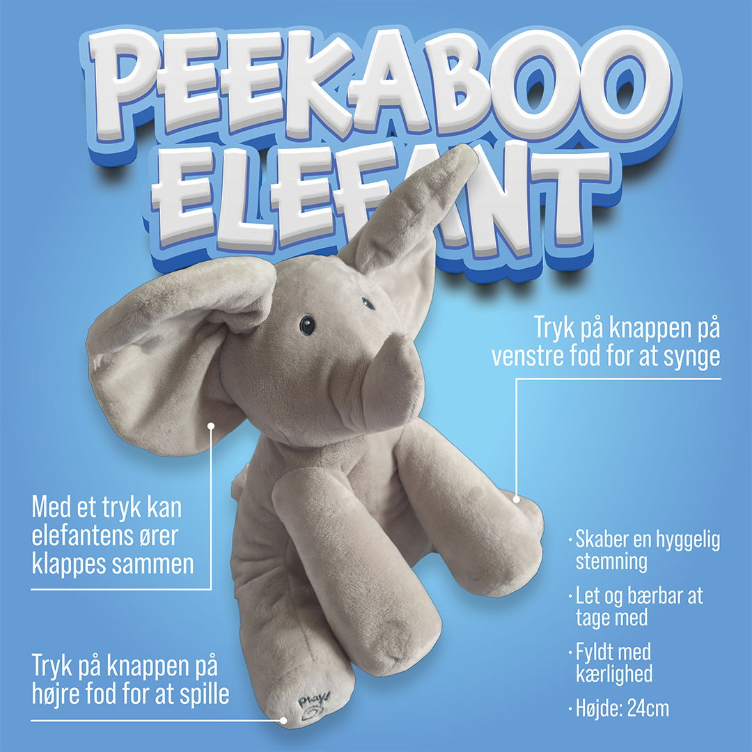 Elefant krammebamse  Musik og Bevægelige Ører – 24 cm