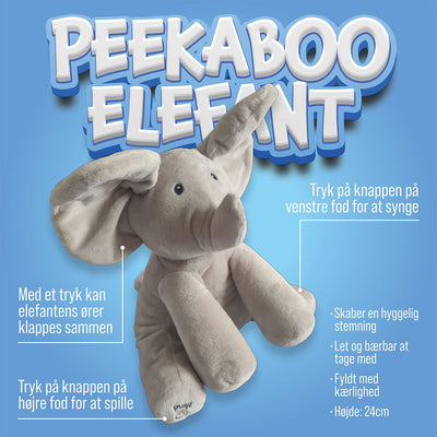 Elefant krammebamse  Musik og Bevægelige Ører – 24 cm