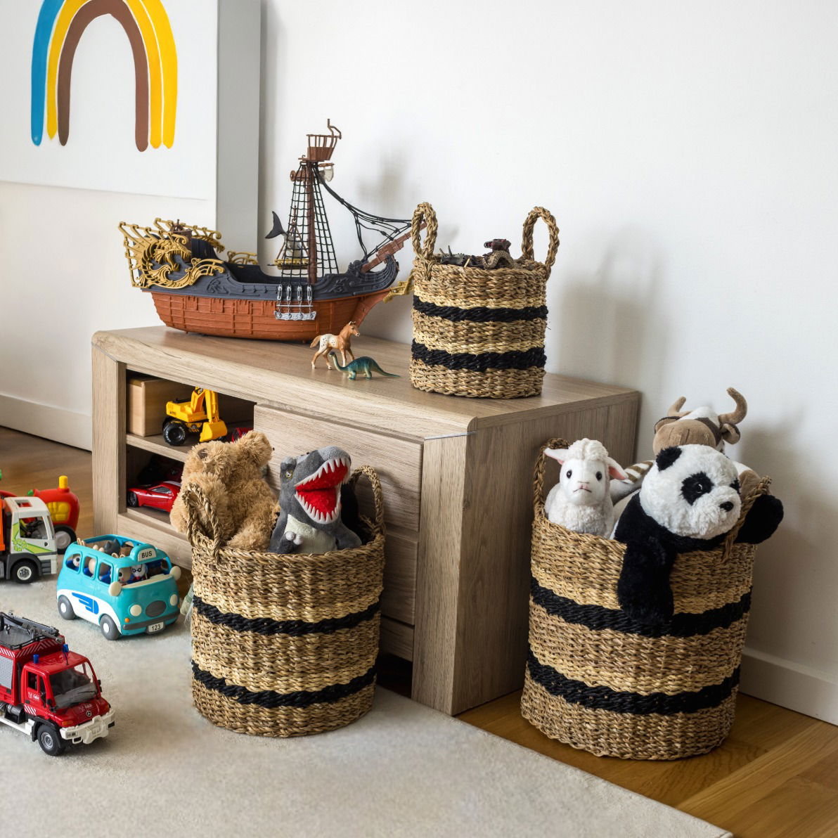 Kurvesæt 3 stk i Søgræs med Dekorative Striber