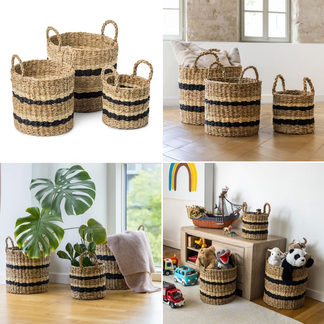 Kurvesæt 3 stk i Søgræs med Dekorative Striber