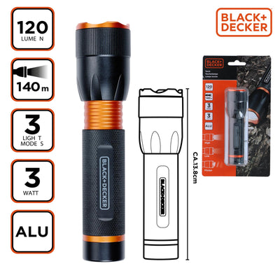 BLACK+DECKER LED Lommelygte – 120 Lumen, Kompakt og Holdbar