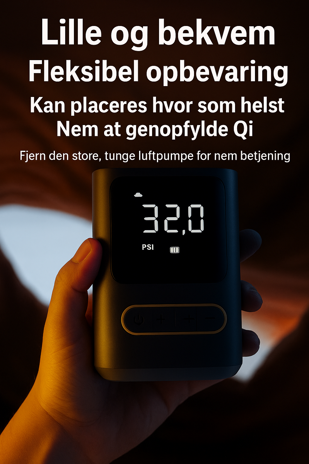 Dækpumpe, powerbank,  2 x 2.000 mAh battericeller