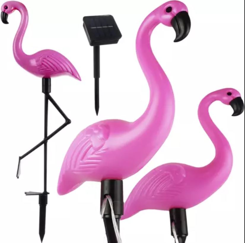 Solcelle flamingoer 3 stk. med lys