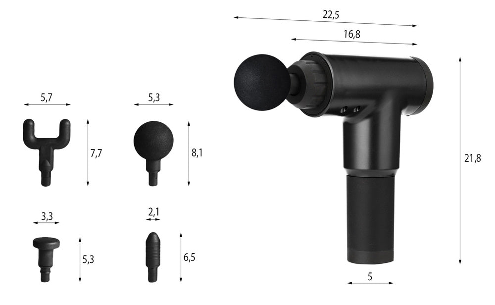 Massage pistol med 4 hoveder