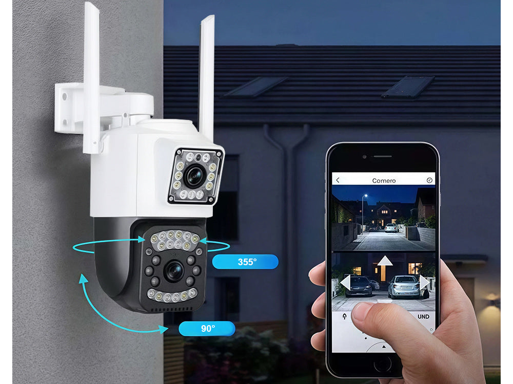 Udendørs overvågningskamera med to Linser, 4G & WiFi – Roterende, 6MP, nattesyn & bevægelsesdetektor