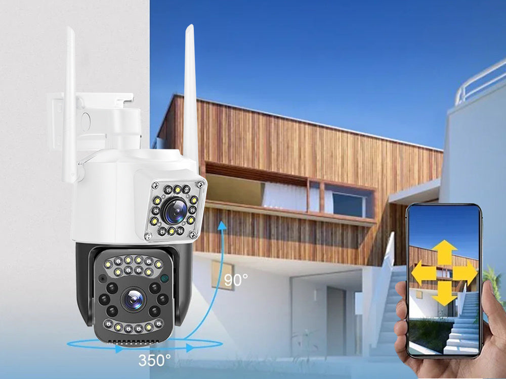 Udendørs overvågningskamera med to Linser, 4G & WiFi – Roterende, 6MP, nattesyn & bevægelsesdetektor