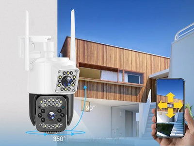 Udendørs overvågningskamera med to Linser, 4G & WiFi – Roterende, 6MP, nattesyn & bevægelsesdetektor