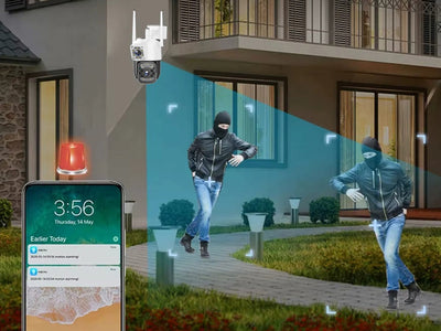 Udendørs overvågningskamera med to Linser, 4G & WiFi – Roterende, 6MP, nattesyn & bevægelsesdetektor