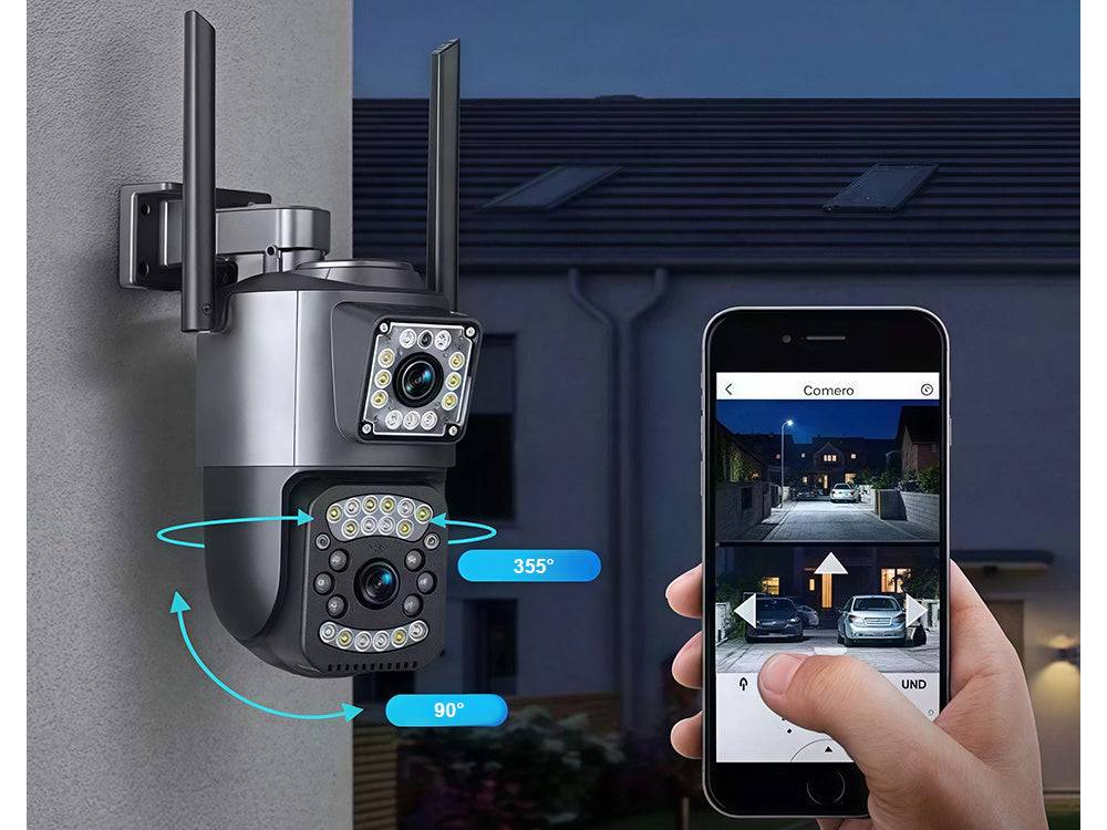 Udendørs overvågningskamera med to Linser, 4G & WiFi – Roterende, 6MP, nattesyn & bevægelsesdetektor