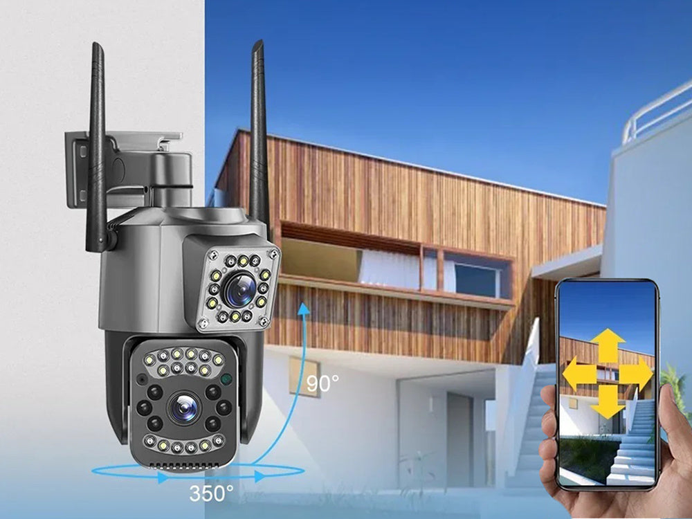 Udendørs overvågningskamera med to Linser, 4G & WiFi – Roterende, 6MP, nattesyn & bevægelsesdetektor
